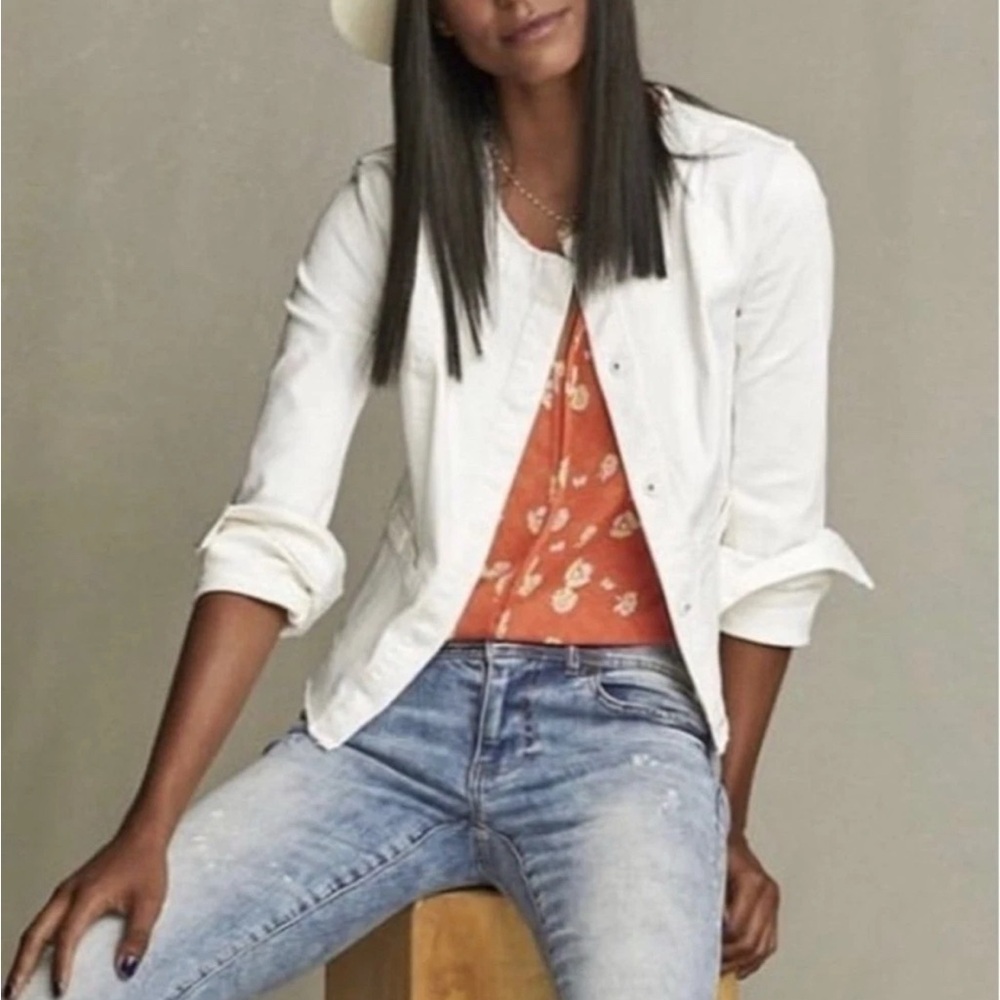 CAbi Castaway Jacket White Denim Frayed Edges 5479